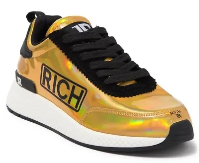 $79.99 • Buy John Richmond Womens Lace Up Fashion Sneaker Shoe Gold Iridescent Size 39 / US 9