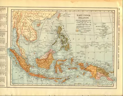 1909 Vintage Map  East India Islands   Burma Siam  Color Original Collier Atlas • $17.76