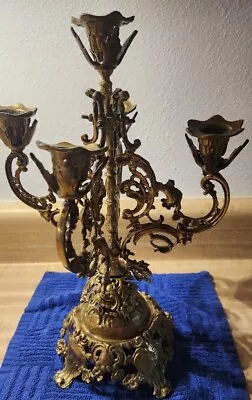 Vintage Solid Brass 4 Arm 5 Candle Candelabra  Holder 12 1/2 Inches Tall Heavy • $30