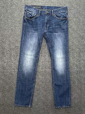 Armani Exchange A|X Mens Jeans Straight Leg Denim Dark Wash 34x32 Faded Distress • $22.95