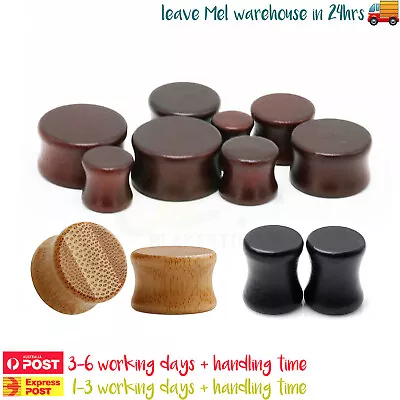 1 Pair Wood Ear Plug Piercing Stretcher Flared Bio Brown Black Bamboo 6-30mm • $7.99