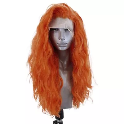 Women Lace Front Wigs Orange Water Wavy Synthetic Hair Heat Resistant Wig Long • $29.99