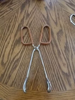 Vintage Retro Foley Orange/Brown Tongs  Stainless Steel Kitchen Decor 9  Rare • $10