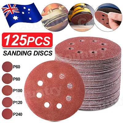 $16.85 • Buy 125x 125mm 5  Sanding Discs 60 80 100 120 240 Grit Orbital Sander Pads Sandpaper
