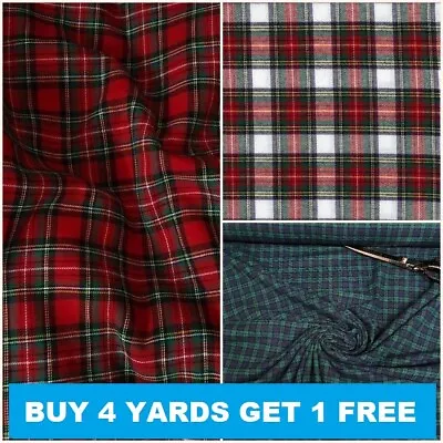 Premium Brushed Tartan Woven 100% Cotton Check Crafts Dress Fabric • £0.99