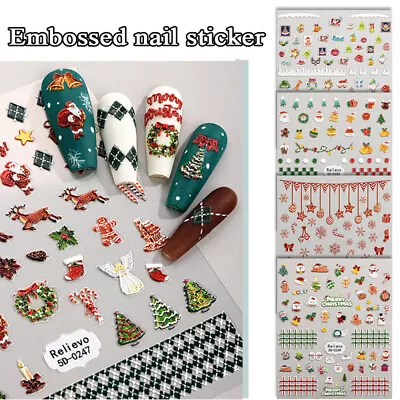 Nail Art Christmas Nail Sticker Nail Relief Sticker Nail Decoration Cartoon = • $0.73