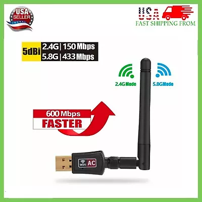 600Mbps Wireless USB Wifi Adapter Dongle Dual Band 2.4G/5GHz W/Antenna 802.11AC • $5.96