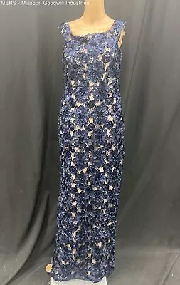 Aidan Mattox Women Navy Embellished Off The Shoulder Lace Long Dress - Size 4 • $14.99