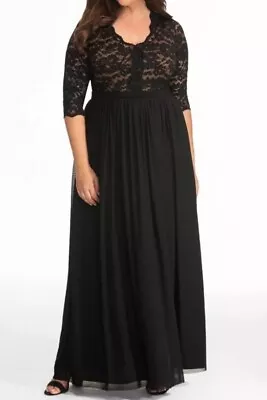 Kiyonna Dress 2X Jasmine Black Lace Evening Gown Cocktail Cruise Formal • $55