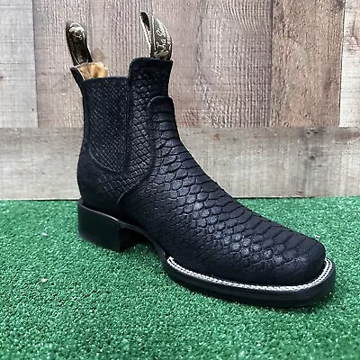 Men's Leather Python Print Western Style Cowboy Rodeo Slip On Ankle-square Boots • $137.59