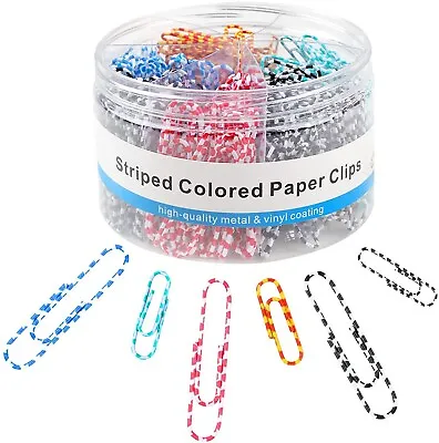 400 PCS Paper Clips Metal Coated Assorted Sizes Medium & Large Striped Colored • $9.91