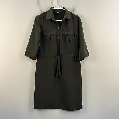 Mossimo Women Small Shirt Dress Green Woven 1/2 Button 3/4 Sleeve Pockets 22109 • $18.85