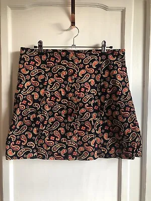 PAISLEY CORD SKIRT - Pink Brown A Line Button Up Mini  Vintage Retro  Size 12 • £12.99