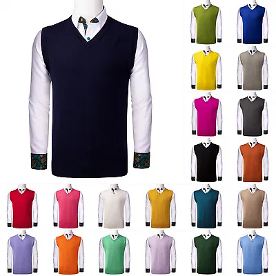 $17.99 • Buy Mens Knitted Solid Sweater Black Blue Tank Top V-Neck Sleeveless Jumper Casual