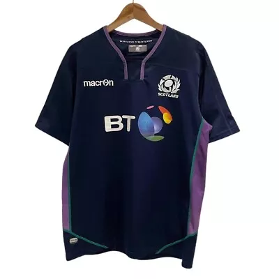 Scotland Rugby Union Shirt Macron 2018/19 Navy Blue - Size Men's L • £32