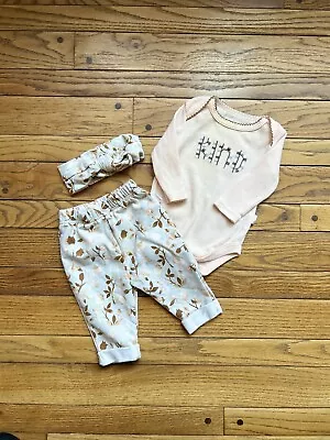 Tahari Baby 3-6 Month 3 Piece Set Body Suit Pants Headband Waffle Baby Girl • $7.99