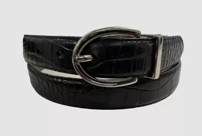 $85 Lauren Ralph Lauren Men's Black Crocodile-Embossed Leather Belt Size 34 • $27.58