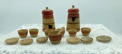 $15.99 • Buy Set Of Vintage Mexican Wood Cookware Red Design 1:12 Dollhouse