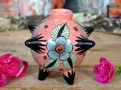 Spiked Vase Sputnik 1950 Inspired Hand Painted Burnished Medrano Mexico Folk Art • $39