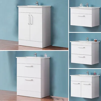 £59.99 • Buy Modern Bathroom Vanity Unit With Basin Sink Storage Cabinet Furniture 600 White
