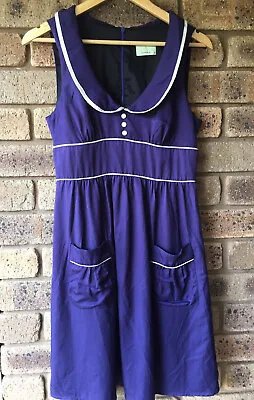 $34.99 • Buy Review Size 10 Dress Purple Retro Rockabilly Peter Pan Collar Front Pockets
