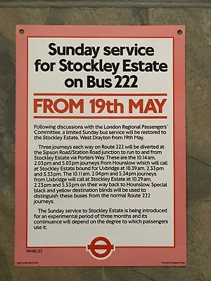 LONDON TRANSPORT 12  Advance Publicity Panel Bus 222  19th May 1985 • £0.99