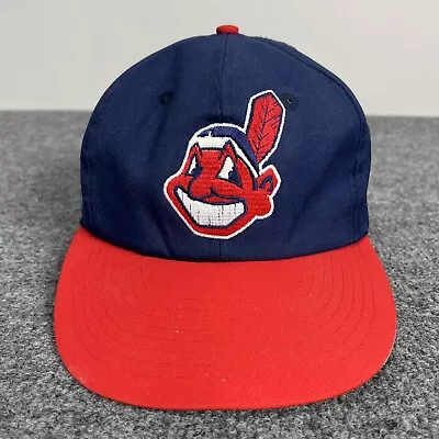 Vintage Cleveland Indians MLB Baseball SnapBack Hat - Chief Wahoo Blue/Red • $31.49