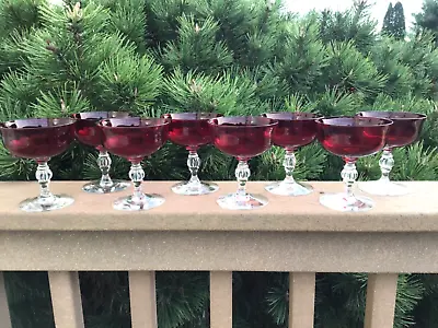 $95 • Buy Morgantown Brilliant Spanish Red Champagne Coupes Set 8 Elegant Depression Glass