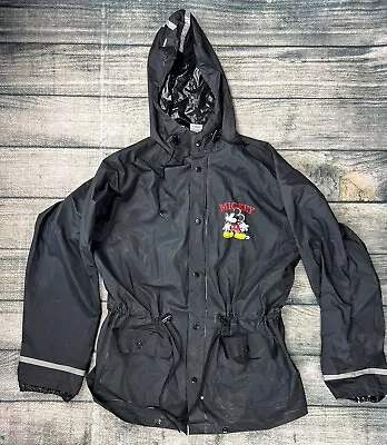Vintage Disney Store Mickey Mouse Windbreaker Rain Black Jacket Raincoat • $14.99