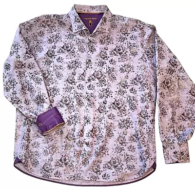 Luchiano Visconti Black Mens XL Shirt Purple Floral Long Sleeve Button Up Cuffs • $29.99