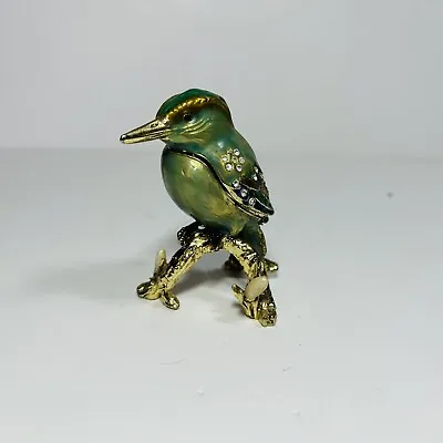 Bejeweled Kingfisher Bird Hinged Trinket Box Jewelled Rhinestones • $12.62