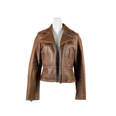 Vintage Guess Leather Jacket Womens Medium Brown Motorcycle Biker Core Punk Rock • $212.50