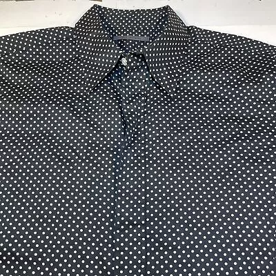 JOHN VARVATOS Button Down DRESS SHIRT Sz Mens XL Black With White Polka Dots • $49.99