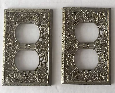 Edmar Outlet Cover Vintage Brass Look  Ornate Detail Flowers Metal Lot Of 2 • $14.99