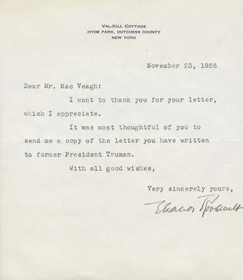 Eleanor Roosevelt - Typed Letter Signed 11/23/1955 • $300