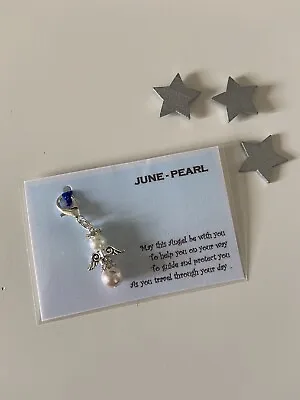 £4 • Buy Handmade Guardian Angel Birthstone Charm  - June - Pearl - Clip On Purse Charm