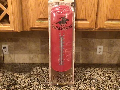 WINCHESTER METAL ADVERTISING THERMOMETER  (25  X  7 )  MINT NIP • $100