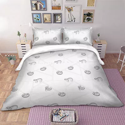 Sloth White Duvet Cover Quilt Doona Set Single/Double/Queen/King Size Bed • £29.95