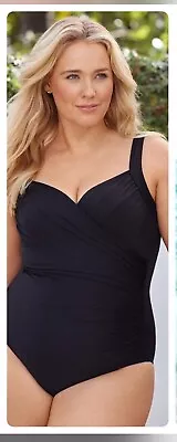 Miradonna By Miraclesuit Shaping Padded V-Neck Swimsuit Black-  Size 14 • $25