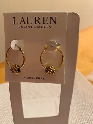 $32 Ralph Lauren Goldtone  Woven Ball Monkey  Fist Knot 7/8' Hoop  Earrings S878 • $20.50