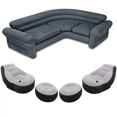 Intex Indoor Corner Sectional Couch W/ Lounge Chair & Ottoman Set (2 Pack) • £173.47