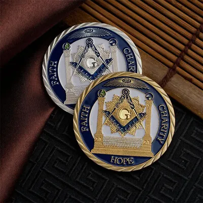 2PCS Freemason Masonic Lodge Masonic Symbols Token Gold/Silver Coin • $8.55
