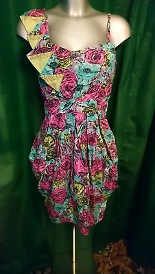 River Island Pink Blue And Green Floral Dress Size Uk12 Cool 90s Vibe • £9