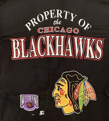 Vintage CHICAGO BLACKHAWKS NHL Hockey Starter SINGLE STITCH Logo USA T-Shirt XL • $22.99