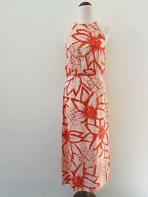 Wish Maxi Dress Size 8 Orange Floral Sleeveless Side Split Long Rayon • $23.96