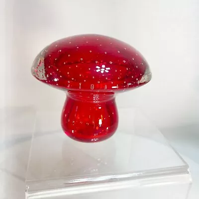 Vtg Blown Art Glass Red Controlled Bubble Mushroom Paperweight Red • $29.99