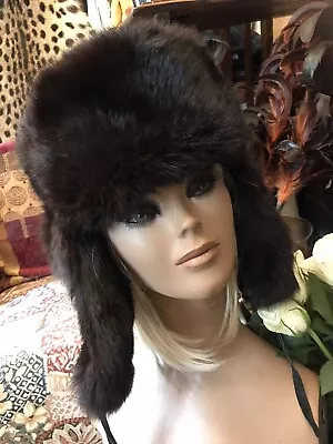 TRAPPER HAT VINTAGE 70s REAL FUR USHANKA BOHO EARFLAP COSSACK RABBIT MUSKRAT S M • £59