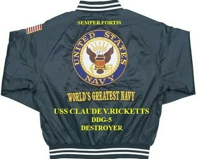 Uss Claude V.ricketts  Ddg-5 Destroyer Embroidered Satin Jacket(back Only) • $169.95