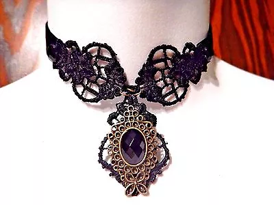 VELVET LACE TRINITY CHOKER Black Bronze Necklace Victorian Gothic Steampunk 8Z • $6.99