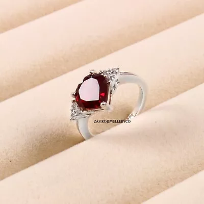 Red Ruby Ring July Birthstone Promise Ring 925 Sterling Silver Lab Created Ruby • $90